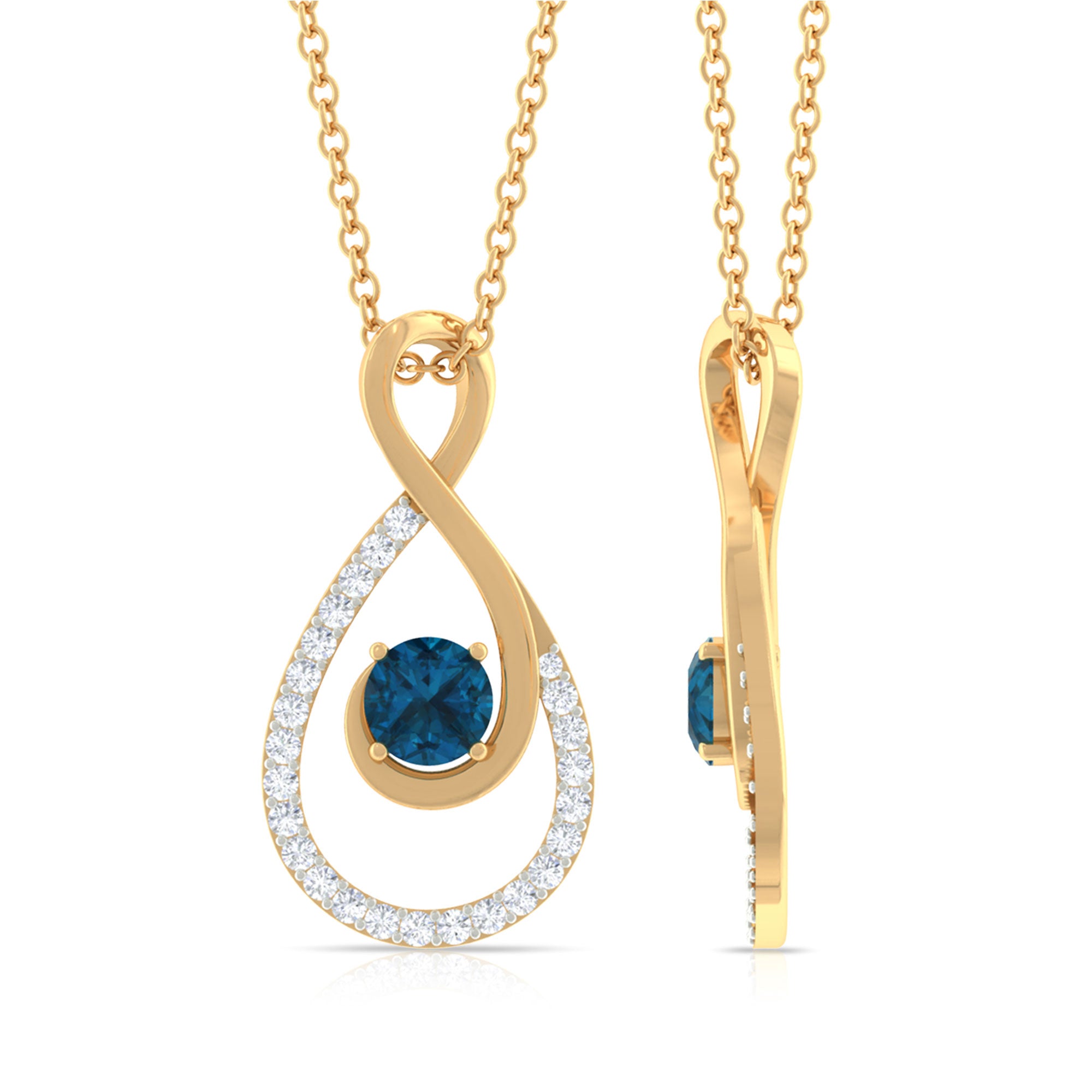 3/4 CT Teardrop Infinity London Blue Topaz Necklace with Diamond Accent London Blue Topaz - ( AAA ) - Quality - Rosec Jewels