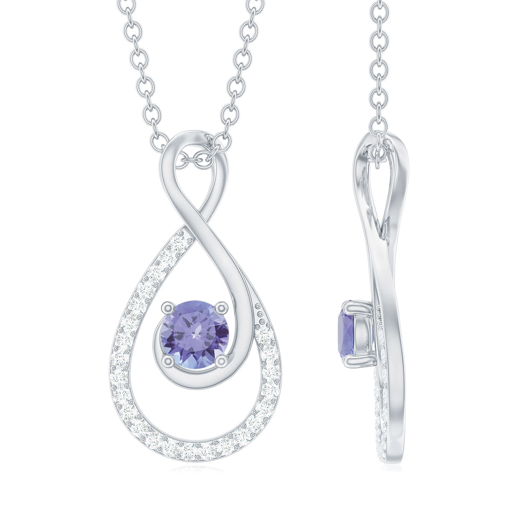 Genuine Tanzanite and Diamond Infinity Pendant Necklace Tanzanite - ( AAA ) - Quality - Rosec Jewels