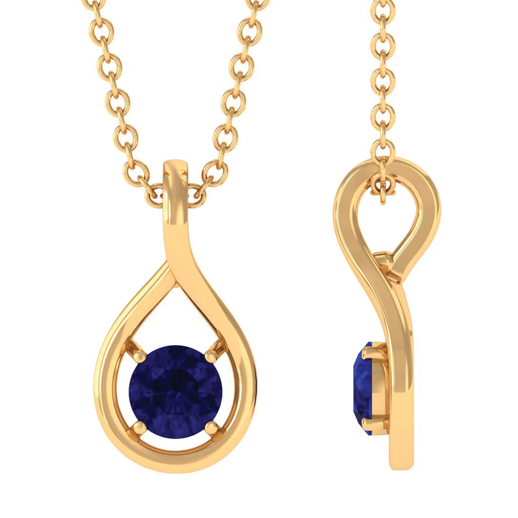 4 MM Round Cut Blue Sapphire Solitaire Gold Teardrop Pendant Blue Sapphire - ( AAA ) - Quality - Rosec Jewels