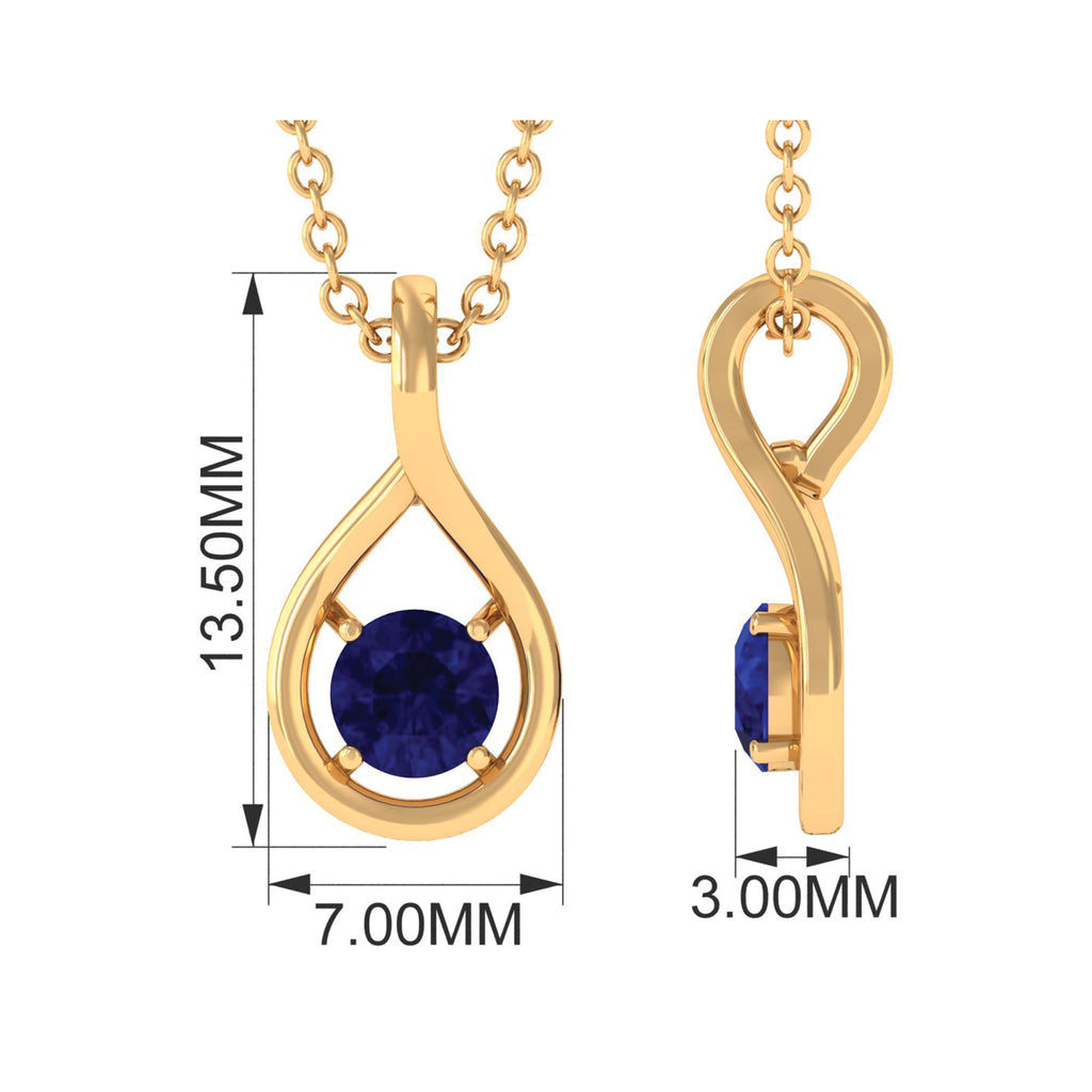 4 MM Round Cut Blue Sapphire Solitaire Gold Teardrop Pendant Blue Sapphire - ( AAA ) - Quality - Rosec Jewels