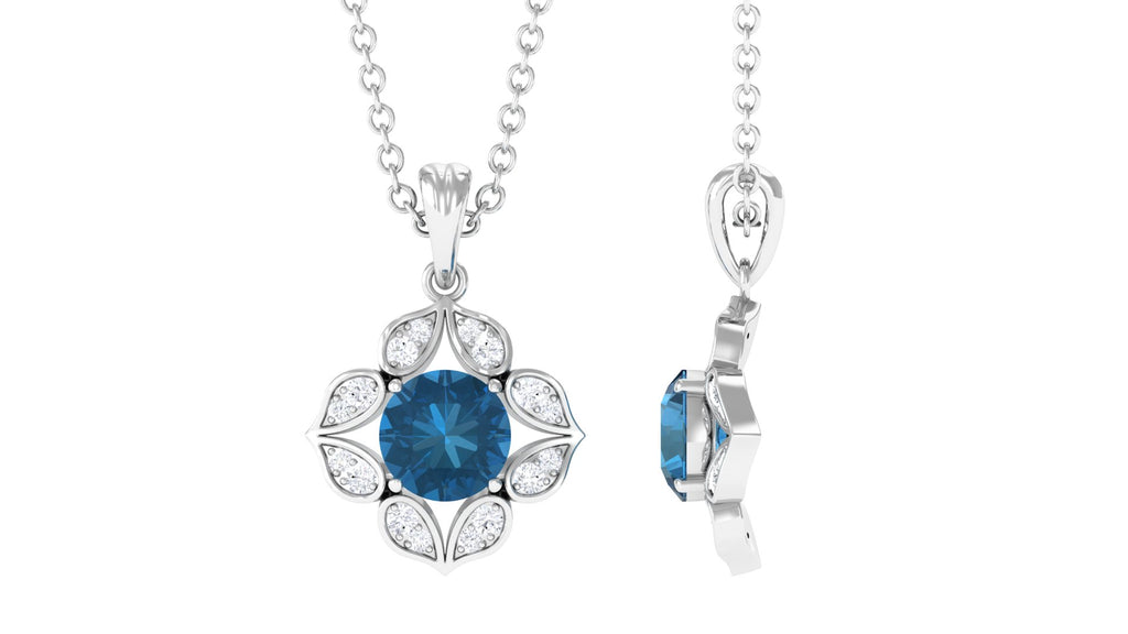 Antique Style Natural London Blue Topaz Bridal Pendant with Diamond London Blue Topaz - ( AAA ) - Quality - Rosec Jewels
