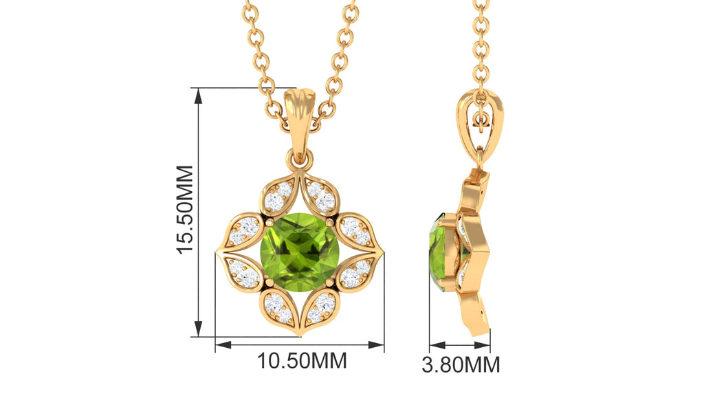 Antique Style Natural Peridot Bridal Pendant with Diamond Peridot - ( AAA ) - Quality - Rosec Jewels