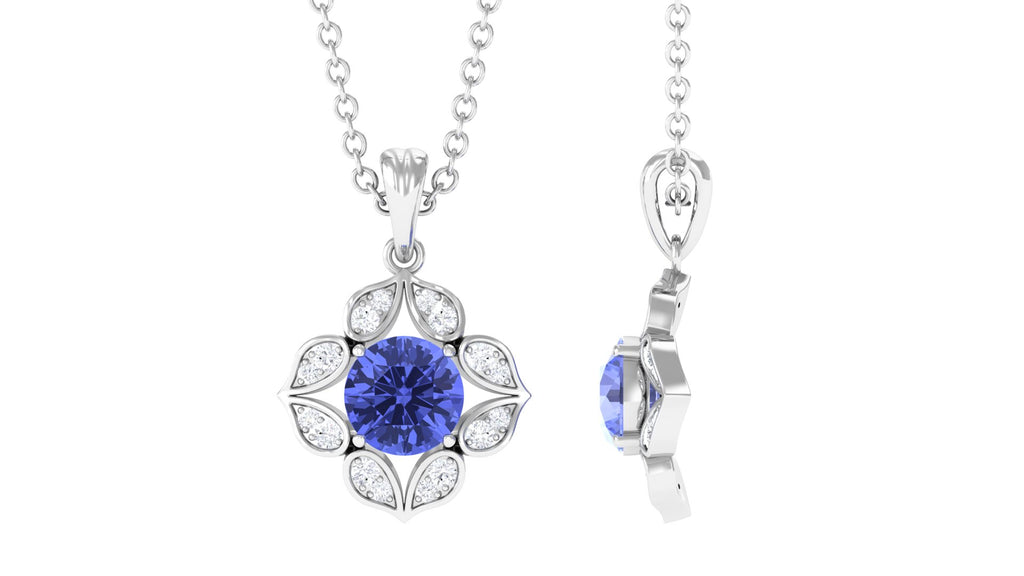 Antique Style Natural Tanzanite Bridal Pendant with Diamond Tanzanite - ( AAA ) - Quality - Rosec Jewels