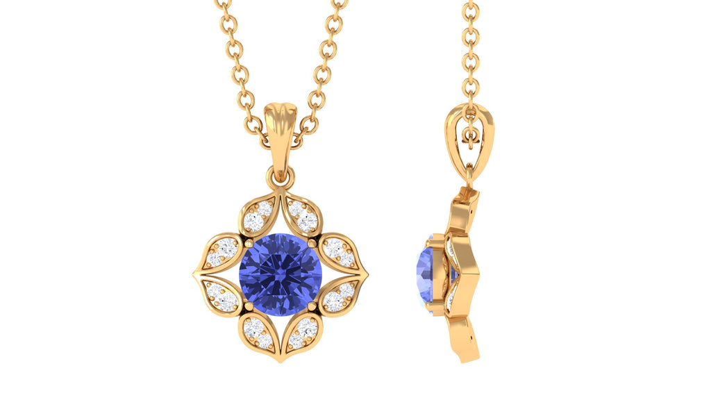 Antique Style Natural Tanzanite Bridal Pendant with Diamond Tanzanite - ( AAA ) - Quality - Rosec Jewels