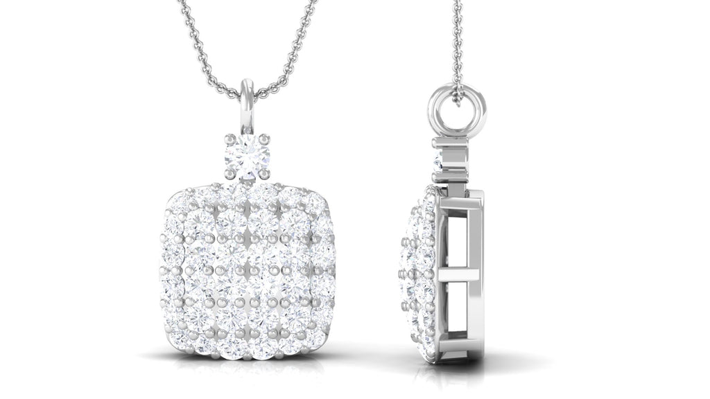 1/2 CT Square Shape Diamond Cluster Pendant Necklace Diamond - ( HI-SI ) - Color and Clarity - Rosec Jewels