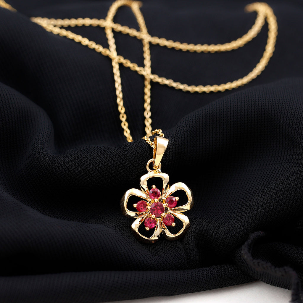 1/2 CT Cluster Ruby Gold Floral Pendant Ruby - ( AAA ) - Quality - Rosec Jewels