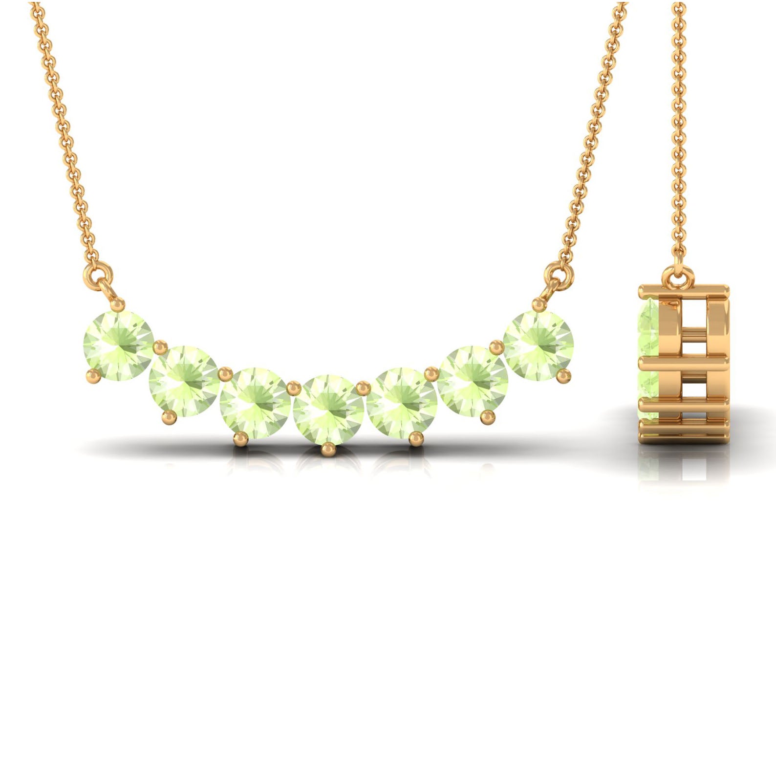 Seven Stone Peridot Bar Necklace Peridot - ( AAA ) - Quality - Rosec Jewels