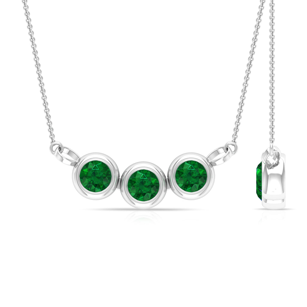 Bezel Set Emerald Three Stone Necklace Emerald - ( AAA ) - Quality - Rosec Jewels