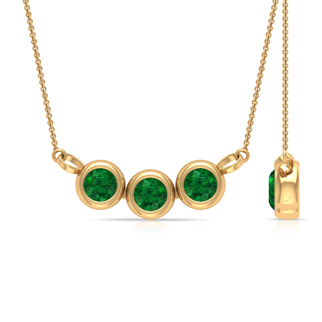 Bezel Set Emerald Three Stone Necklace Emerald - ( AAA ) - Quality - Rosec Jewels