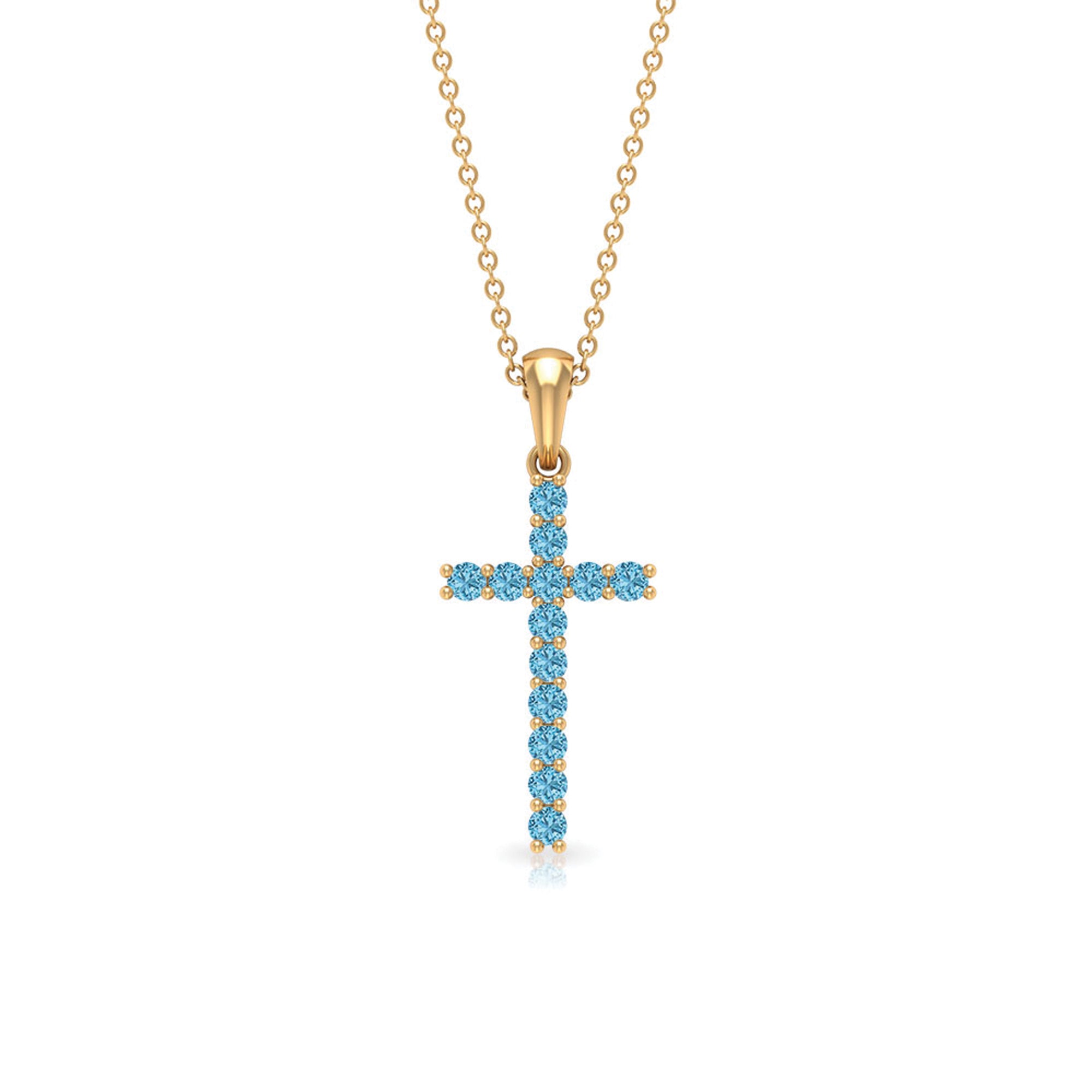Cross Pendant Necklace For Women with 2 MM Aquamarine Aquamarine - ( AAA ) - Quality - Rosec Jewels