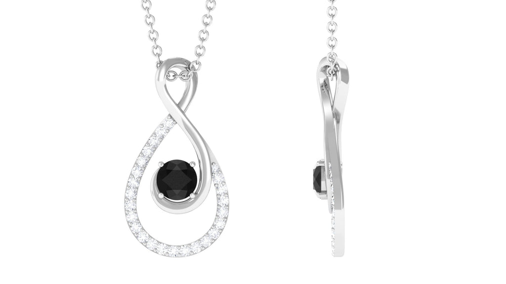 Black Spinel and Diamond Teardrop Pendant Necklace Black Spinel - ( AAA ) - Quality - Rosec Jewels