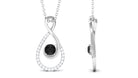 Black Spinel and Diamond Teardrop Pendant Necklace Black Spinel - ( AAA ) - Quality - Rosec Jewels