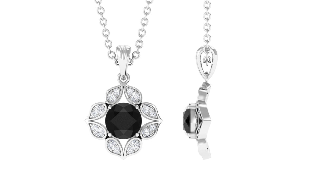 Antique Style Natural Black Spinel Bridal Pendant with Diamond Black Spinel - ( AAA ) - Quality - Rosec Jewels