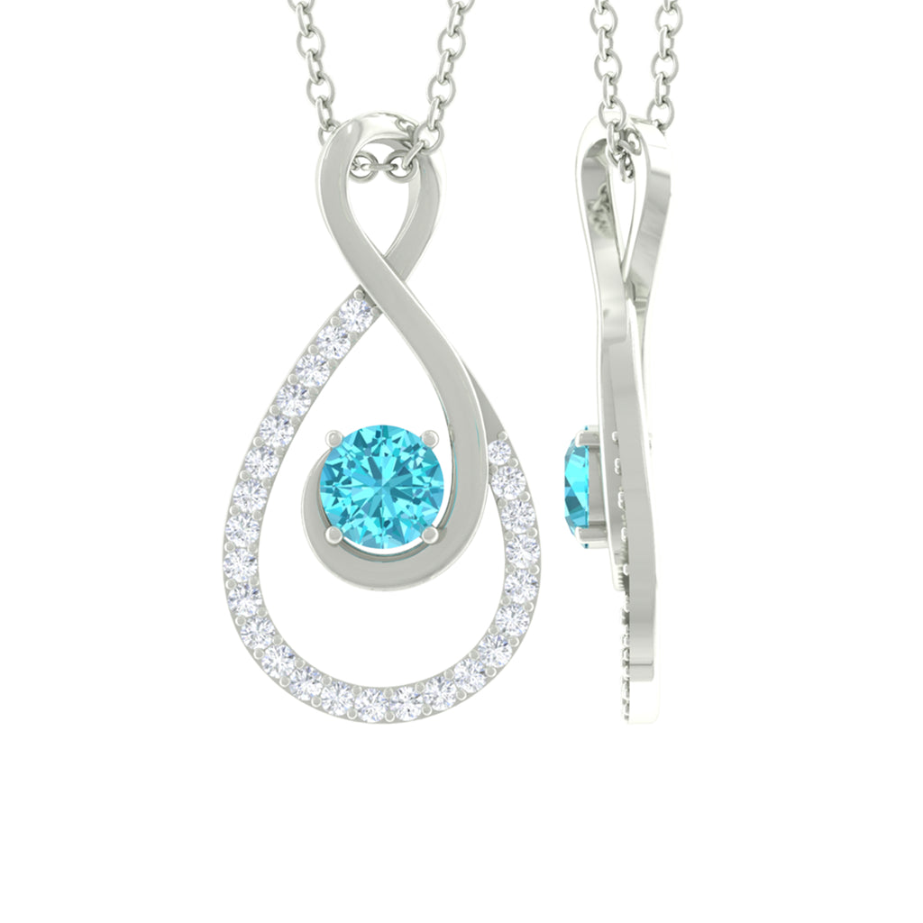Swiss Blue Topaz and Diamond Teardrop Pendant Necklace Swiss Blue Topaz - ( AAA ) - Quality - Rosec Jewels