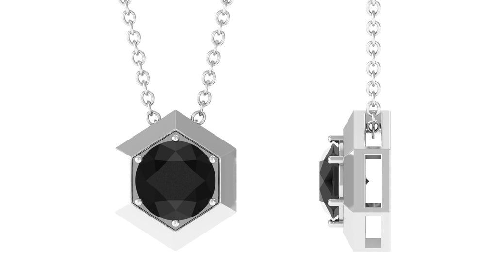 1.5 CT Round Black Spinel Gold Hexagon Pendant Necklace Black Spinel - ( AAA ) - Quality - Rosec Jewels