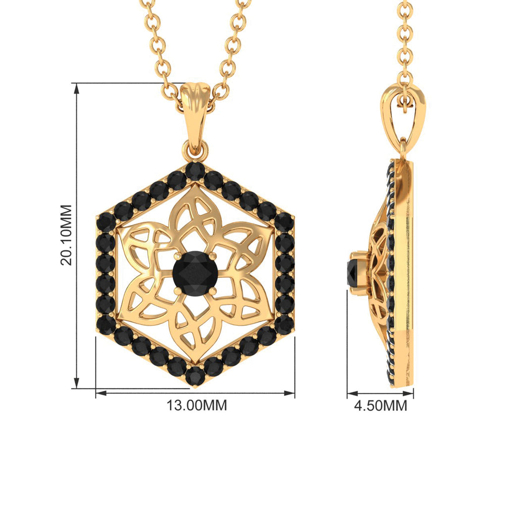 0.50 CT Round Cut Black Onyx Flower Pendant in Gold Black Onyx - ( AAA ) - Quality - Rosec Jewels