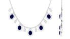 Oval Cut Blue Sapphire and Diamond Bridal Station Chain Necklace Blue Sapphire - ( AAA ) - Quality - Rosec Jewels