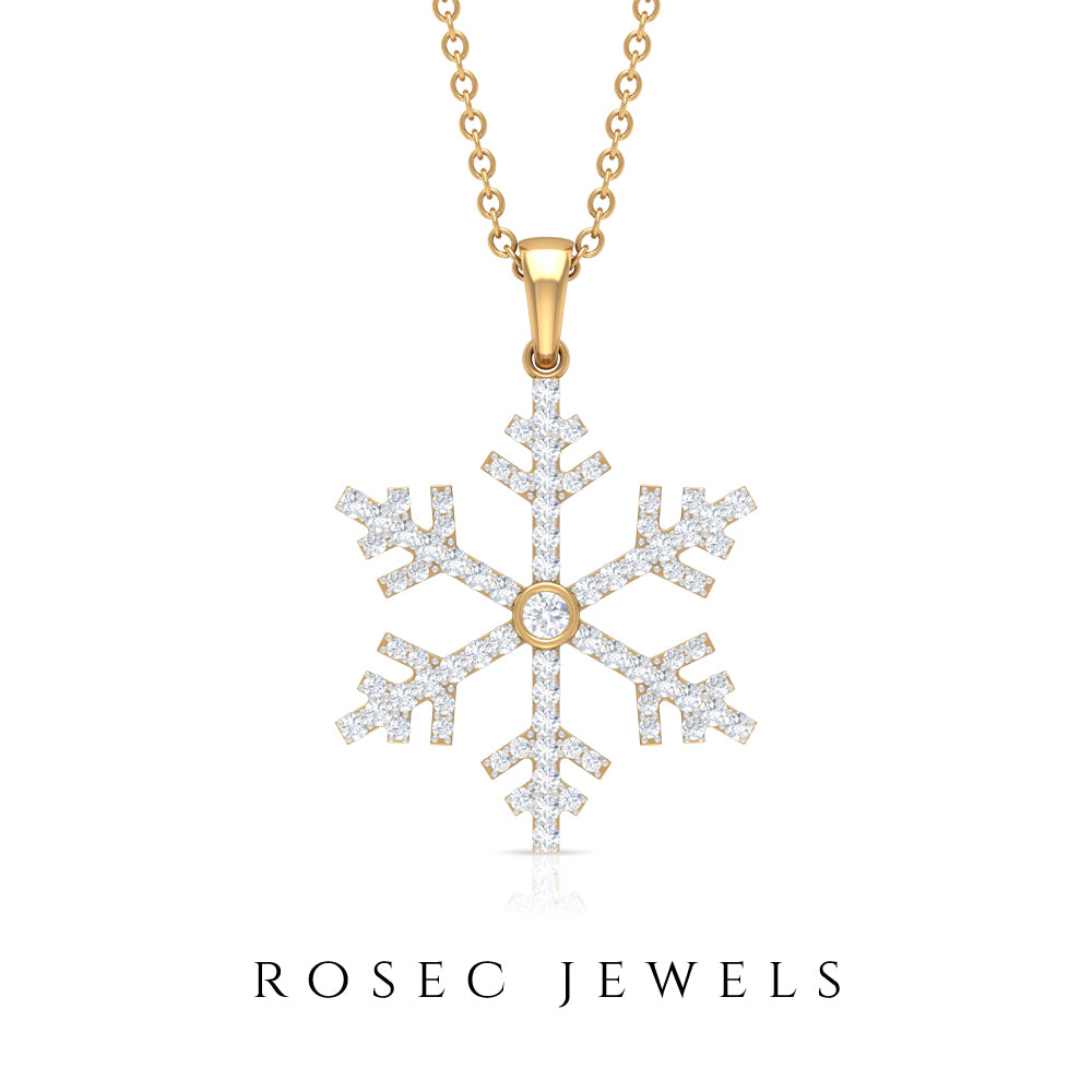 Genuine Diamond Beautiful Snowflake Pendant in Gold Diamond - ( HI-SI ) - Color and Clarity - Rosec Jewels