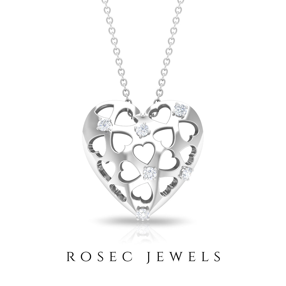 Heart Shaped Openwork Pendant with Round Diamond in Gold Diamond - ( HI-SI ) - Color and Clarity - Rosec Jewels