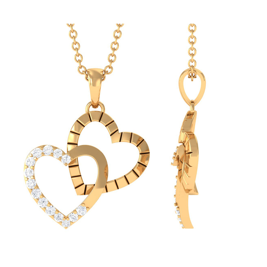 Pave Set Diamond Double Heart Pendant Diamond - ( HI-SI ) - Color and Clarity - Rosec Jewels