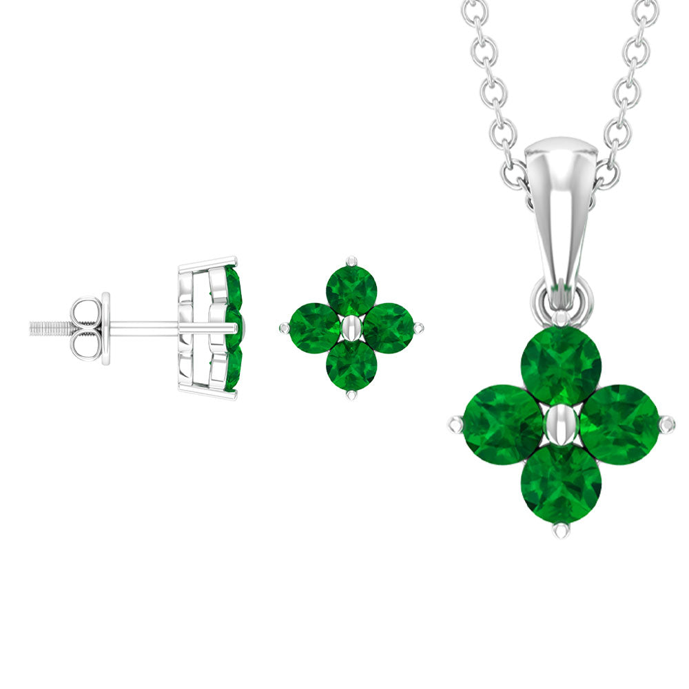 Simple Floral Jewelry Set with Emerald Emerald - ( AAA ) - Quality - Rosec Jewels