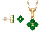 Simple Floral Jewelry Set with Emerald Emerald - ( AAA ) - Quality - Rosec Jewels