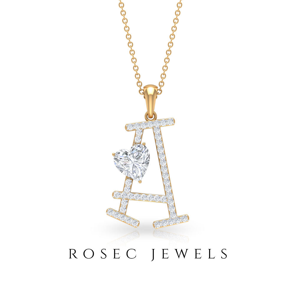 Initial A Pendant Necklace with Cubic Zirconia Zircon - ( AAAA ) - Quality - Rosec Jewels