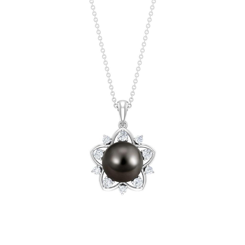 Real Tahitian Pearl and Diamond Star Pendant Necklace Tahitian pearl - ( AAA ) - Quality - Rosec Jewels