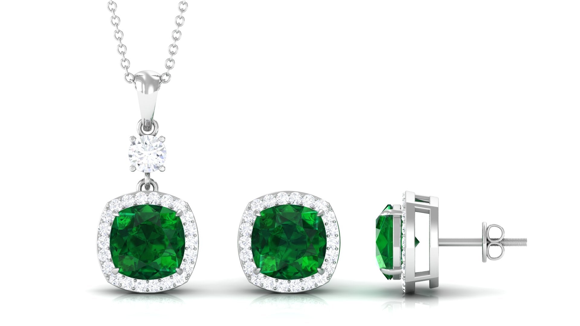 Certified Lab Grown Emerald Bridal Jewelry Set With Moissanite Lab Created Emerald - ( AAAA ) - Quality - Rosec Jewels