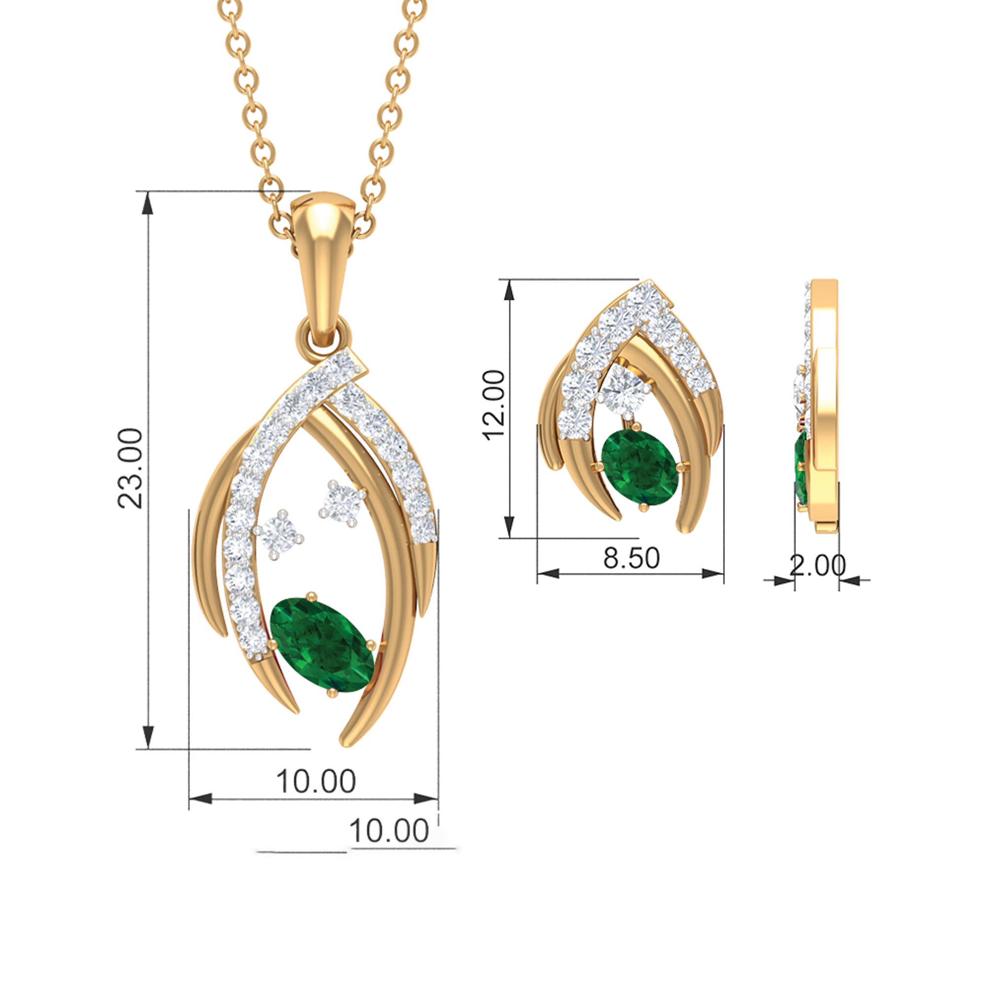1.50 CT Emerald and Diamond Simple Jewelry Set Emerald - ( AAA ) - Quality - Rosec Jewels