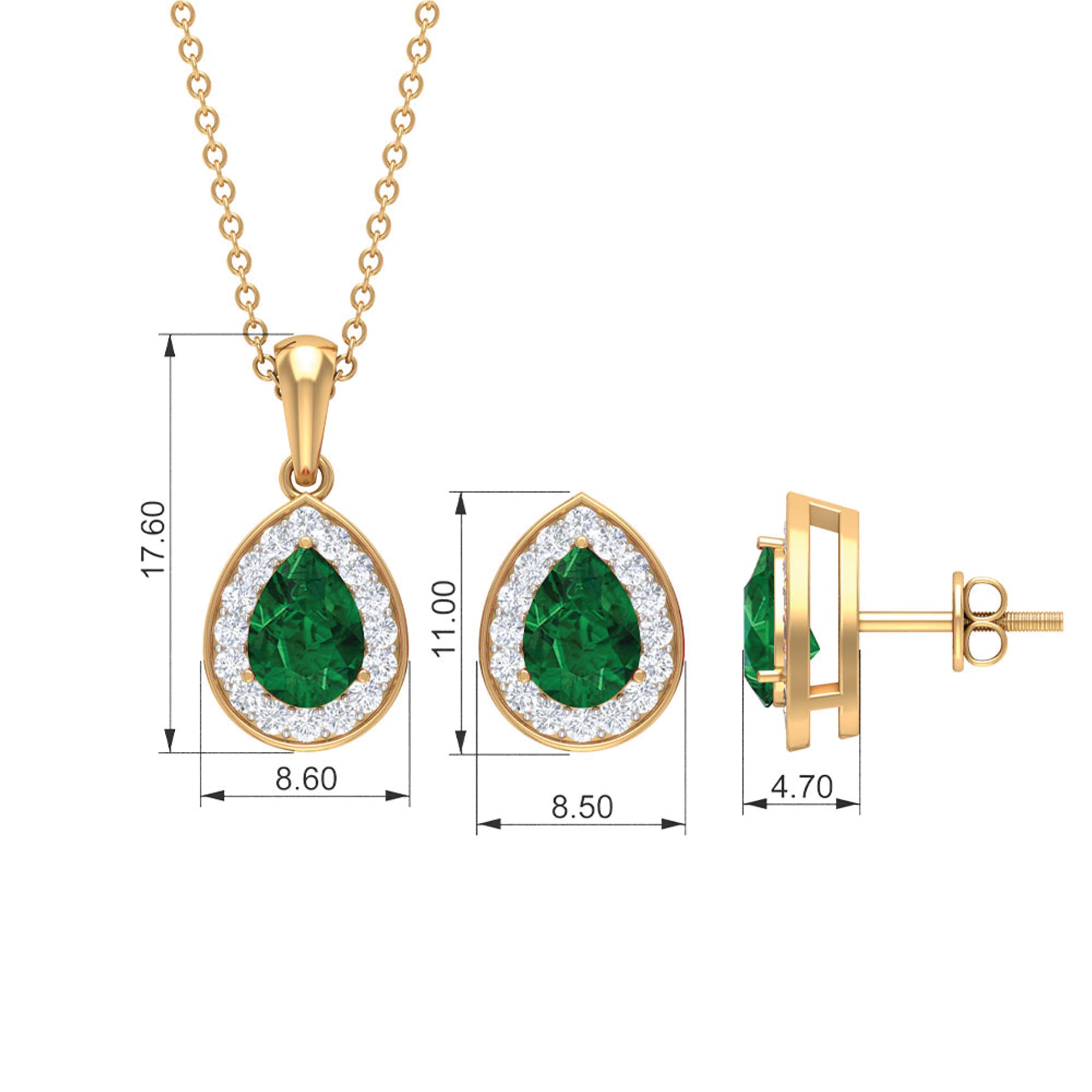 Classic Pear Shaped Created Emerald And Moissanite Teardrop Jewelry Set Lab Created Emerald - ( AAAA ) - Quality - Rosec Jewels