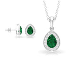 Classic Pear Shaped Created Emerald And Moissanite Teardrop Jewelry Set Lab Created Emerald - ( AAAA ) - Quality - Rosec Jewels