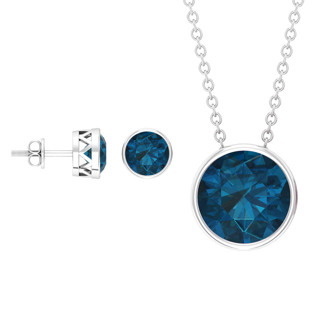 Round Cut London Blue Topaz Solitaire Jewelry Set in Bezel Setting London Blue Topaz - ( AAA ) - Quality - Rosec Jewels