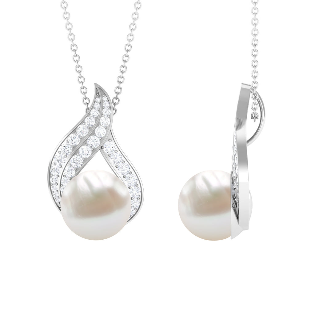 Designer Freshwater Pearl and Diamond Pendant Necklace Freshwater Pearl - ( AAA ) - Quality - Rosec Jewels