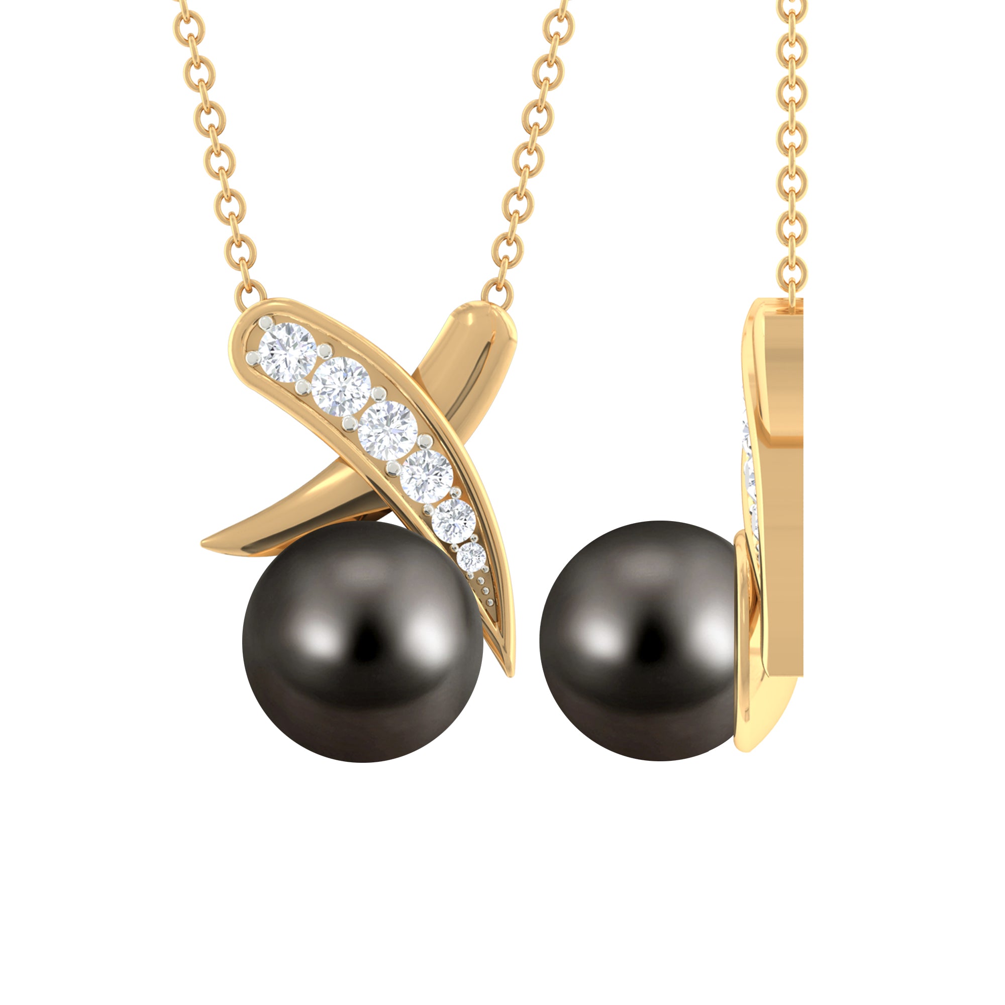 Tahitian Pearl and Diamond XO Necklace Tahitian pearl - ( AAA ) - Quality - Rosec Jewels