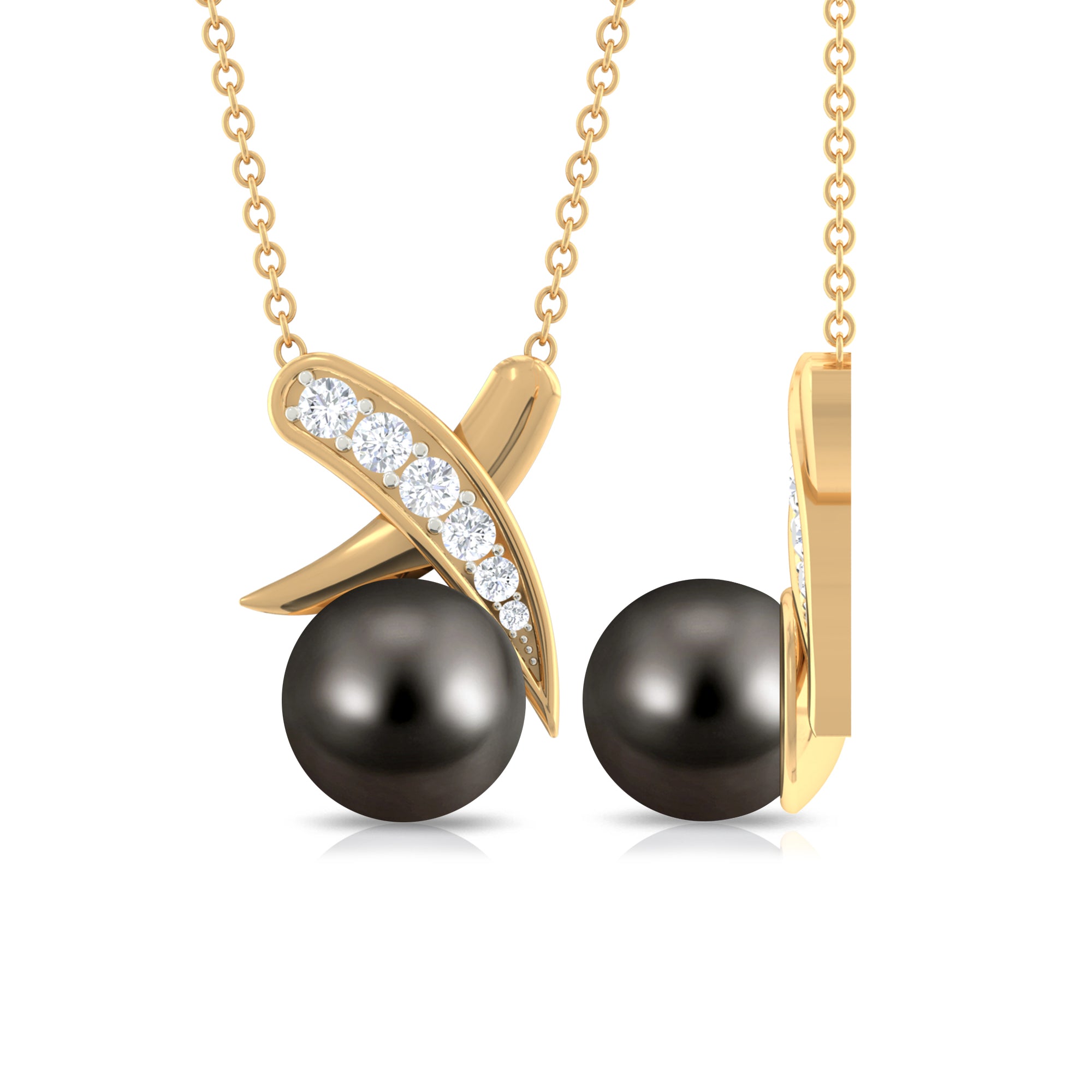 Tahitian Pearl and Diamond XO Necklace Tahitian pearl - ( AAA ) - Quality - Rosec Jewels