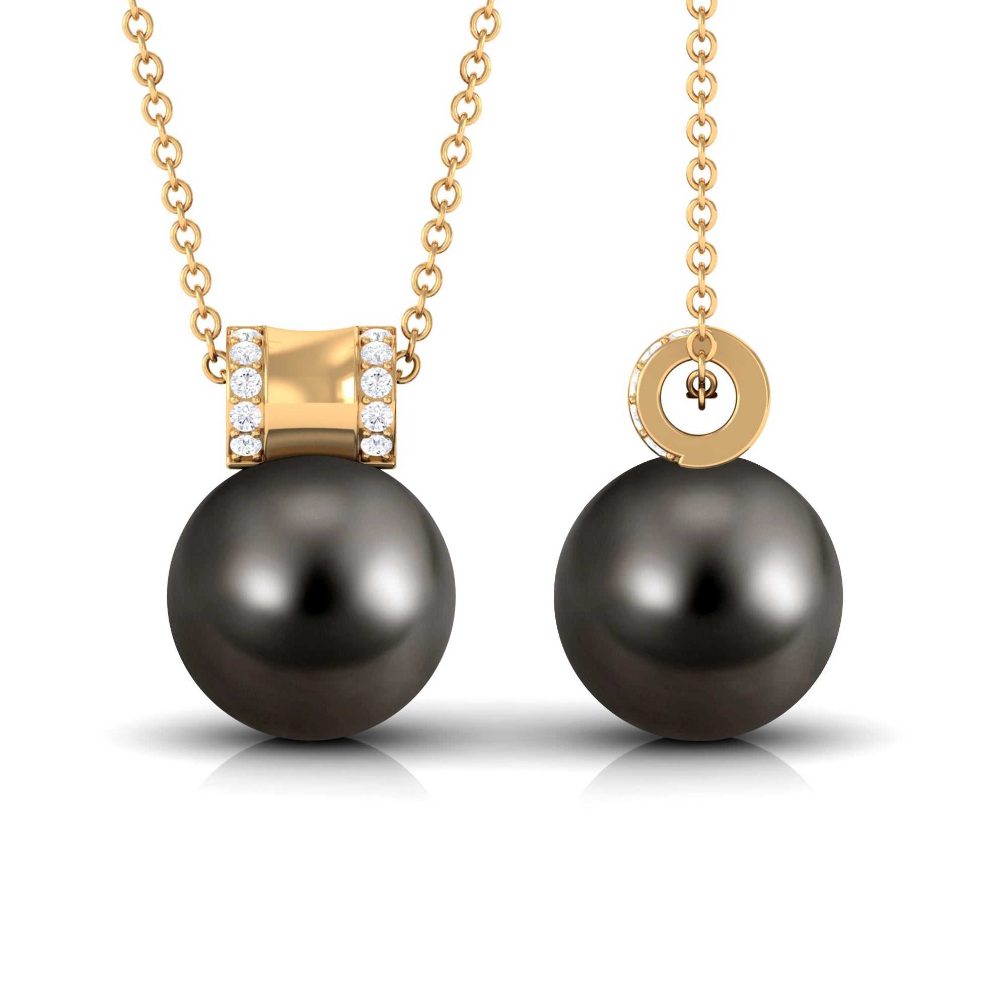 Elegant Tahitian Pearl Pendant with Diamond Tahitian pearl - ( AAA ) - Quality - Rosec Jewels