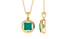 Created Emerald Solitaire Pendant Necklace with Diamond Lab Created Emerald - ( AAAA ) - Quality - Rosec Jewels