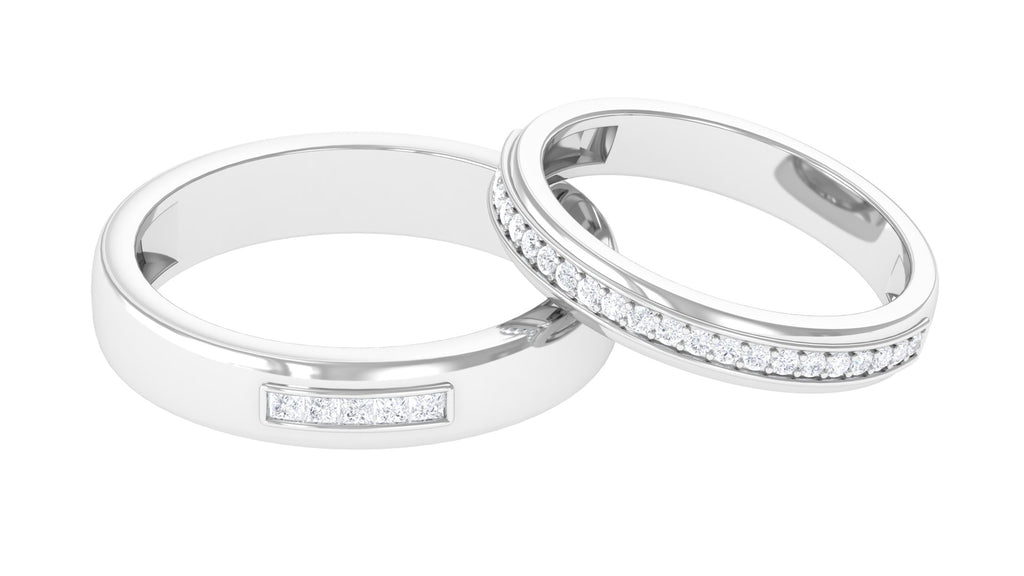 Princess Cut and Round Diamond Gold Couple Ring Set in Prong Setting Diamond - ( HI-SI ) - Color and Clarity - Rosec Jewels