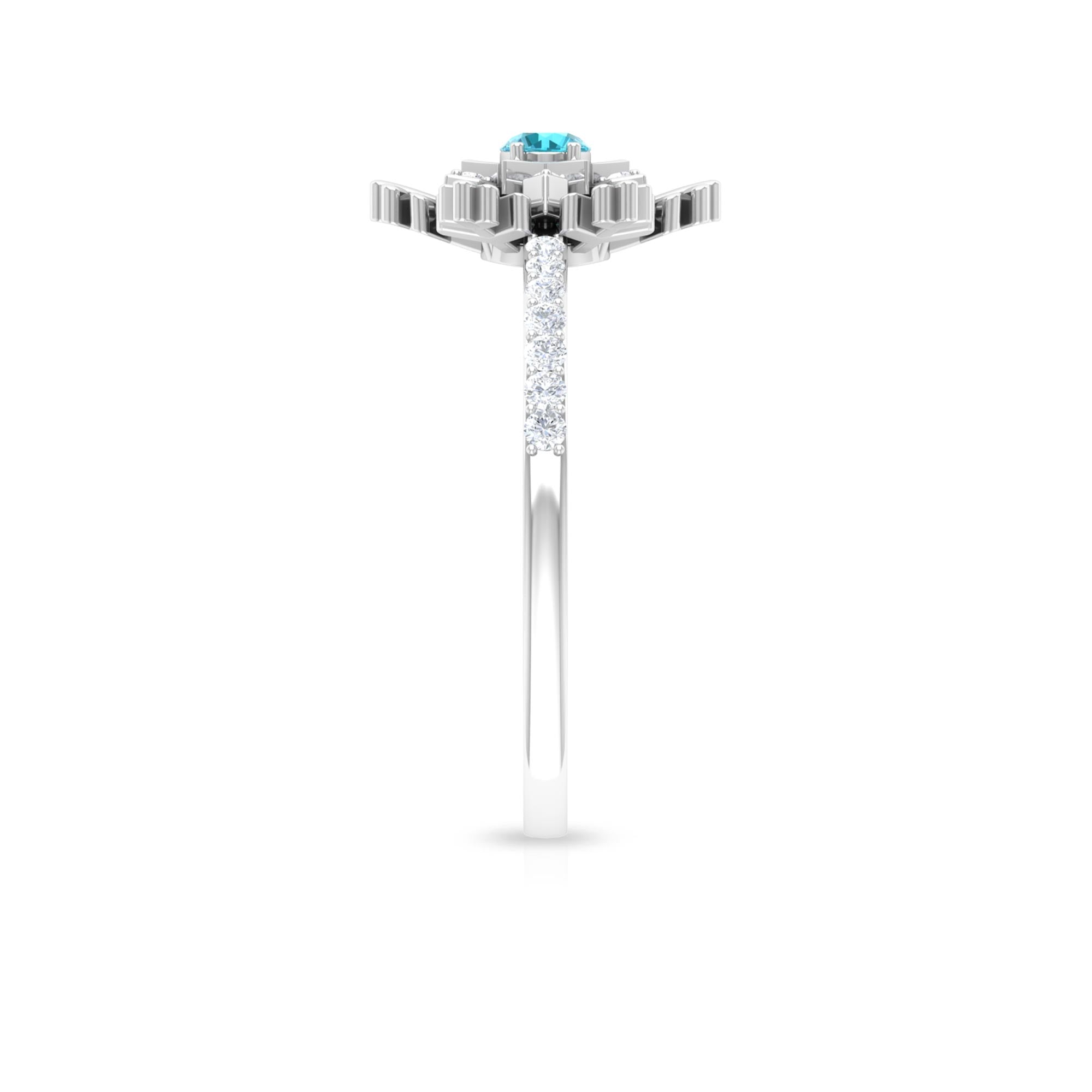 0.25 CT Swiss Blue Topaz and Diamond Snowflake Ring in Prong Setting Swiss Blue Topaz - ( AAA ) - Quality - Rosec Jewels
