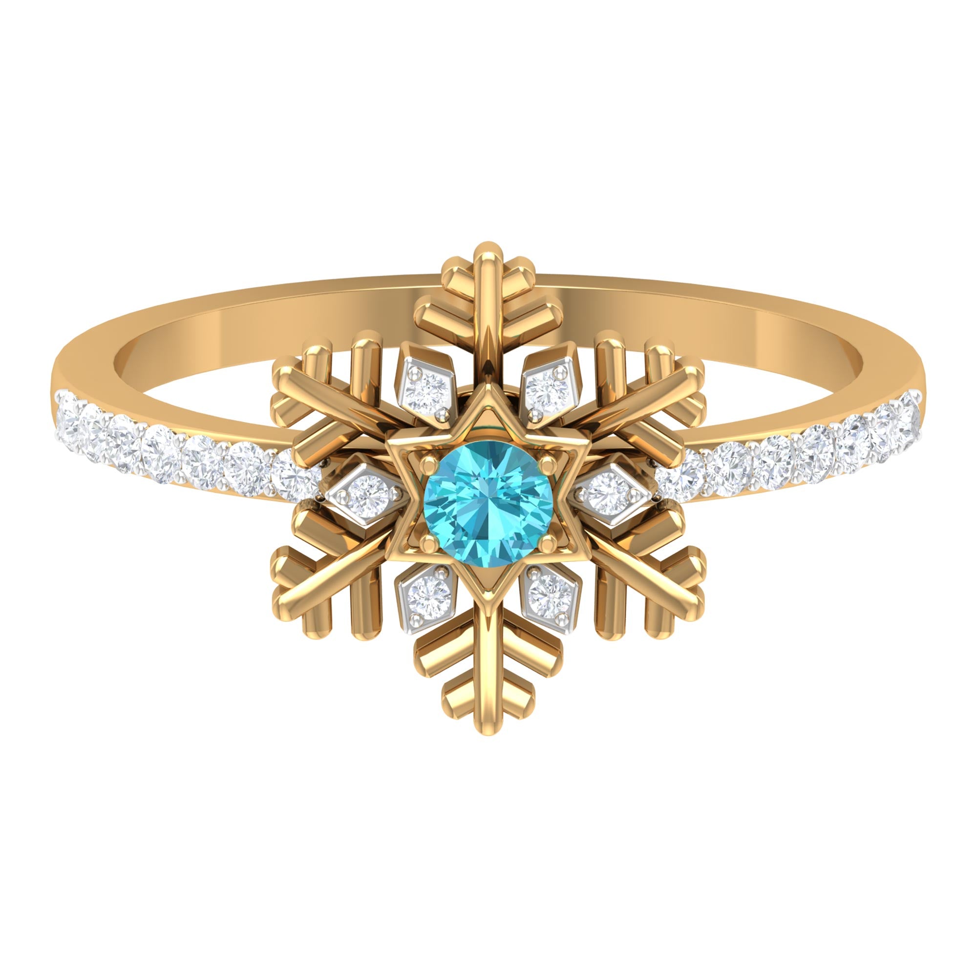 0.25 CT Swiss Blue Topaz and Diamond Snowflake Ring in Prong Setting Swiss Blue Topaz - ( AAA ) - Quality - Rosec Jewels