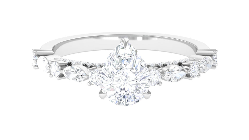 Solitaire Moissanite Teardrop Engagement Ring with Surprise Band Moissanite - ( D-VS1 ) - Color and Clarity - Rosec Jewels