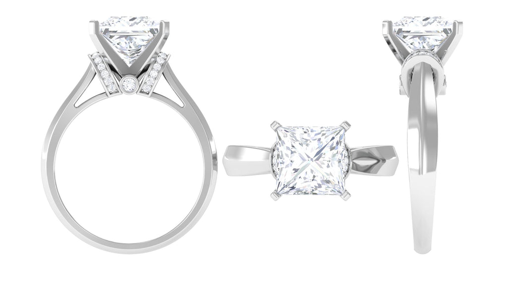 Princess Cut Certified Moissanite Solitaire Engagement Ring Moissanite - ( D-VS1 ) - Color and Clarity - Rosec Jewels