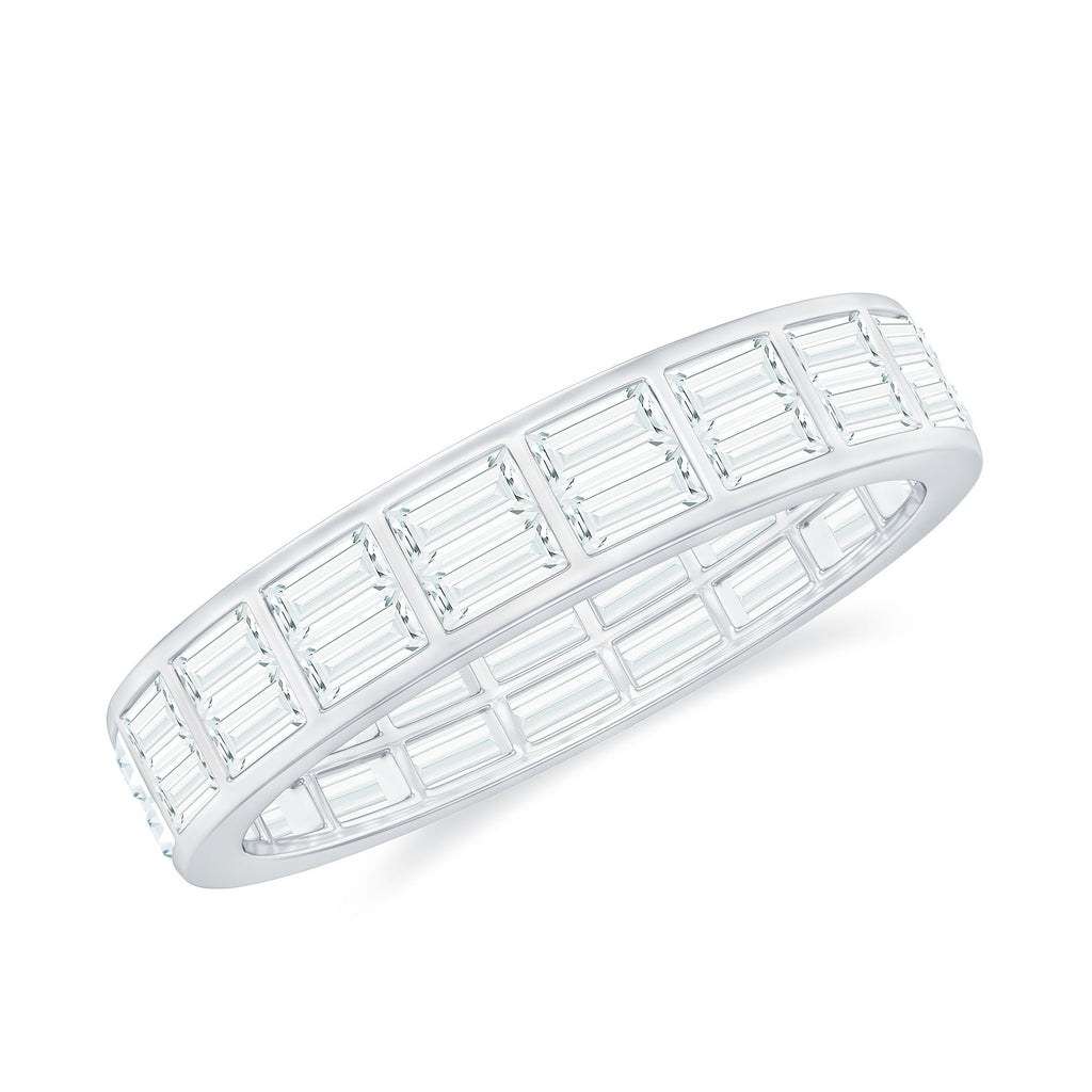 Baguette Cut Certified Moissanite Two Row Eternity Band Moissanite - ( D-VS1 ) - Color and Clarity - Rosec Jewels