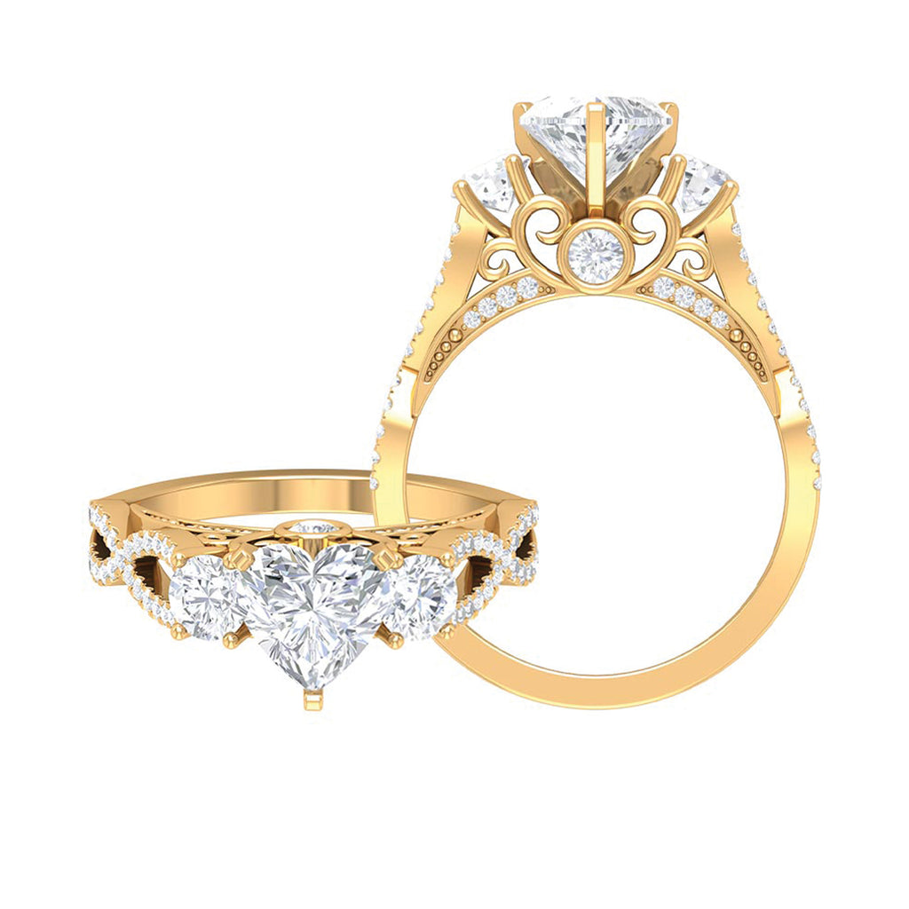 2.75 CT Heart Moissanite Statement Engagement Ring in Gold Moissanite - ( D-VS1 ) - Color and Clarity - Rosec Jewels