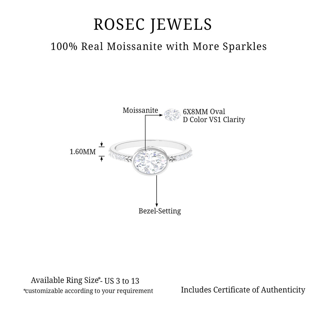 1.50 CT Oval Cut Solitaire Moissanite East West Engagement Ring Moissanite - ( D-VS1 ) - Color and Clarity - Rosec Jewels