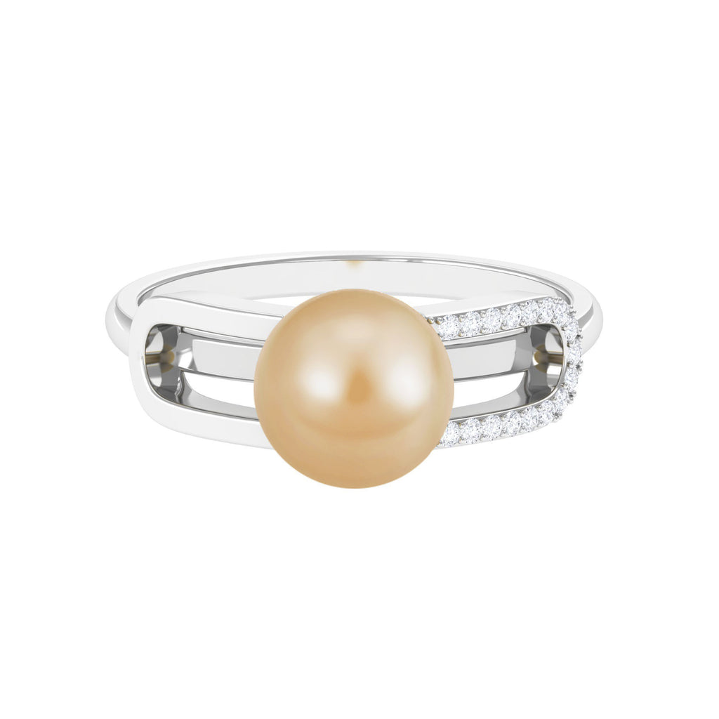 Split Shank South Sea Pearl Solitaire Engagement Ring with Diamond South Sea Pearl - ( AAA ) - Quality - Rosec Jewels