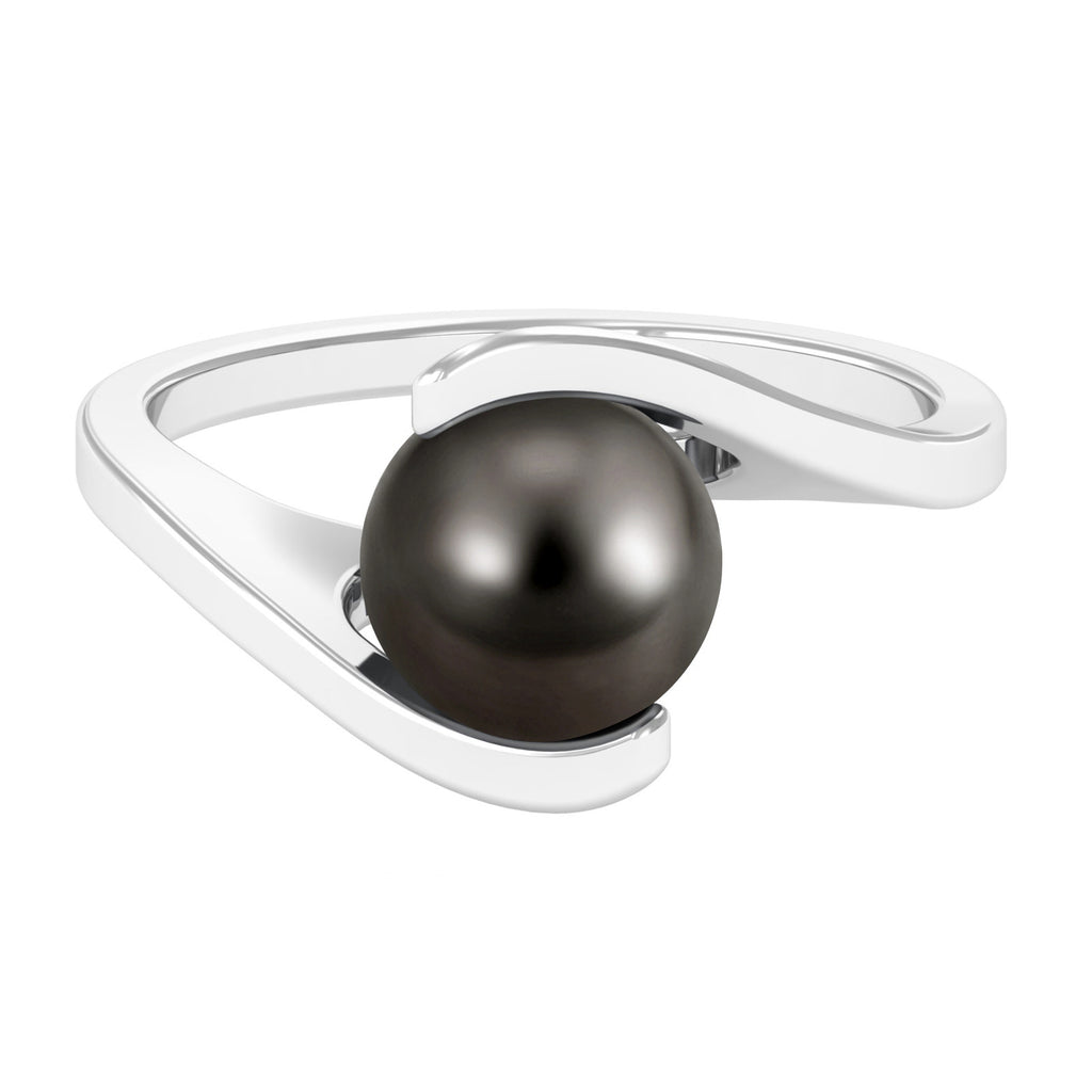 Tahitian Black Pearl Solitaire Bypass Engagement Ring in Gold Tahitian pearl - ( AAA ) - Quality - Rosec Jewels