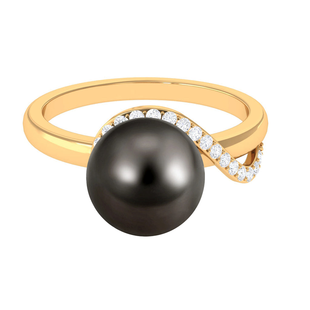 Pure Tahitian Pearl Solitaire Engagement Ring with Diamond Tahitian pearl - ( AAA ) - Quality - Rosec Jewels