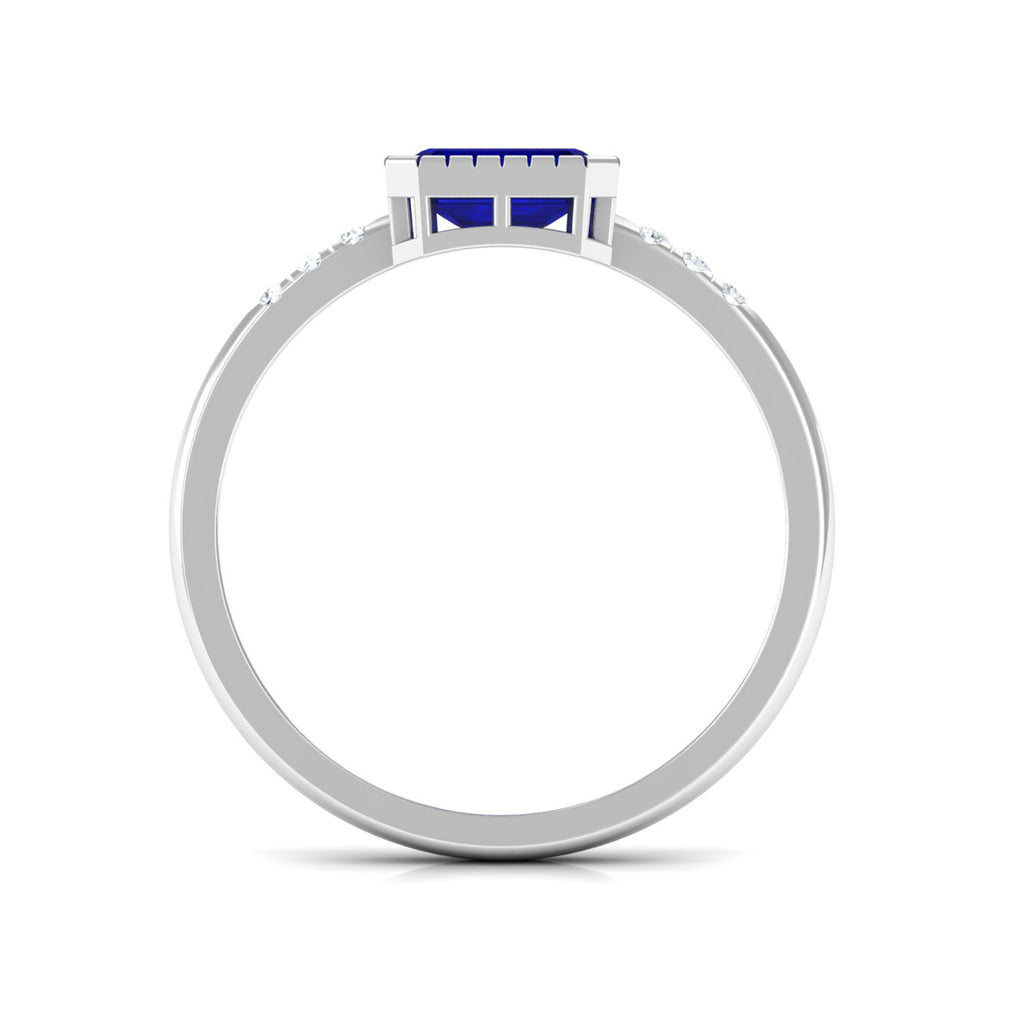 3/4 CT Octagon Cut Blue Sapphire East West Engagement Ring with Diamond Blue Sapphire - ( AAA ) - Quality - Rosec Jewels